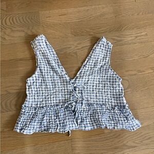 Zara Blue and White Gingham Tie-Back Camisole